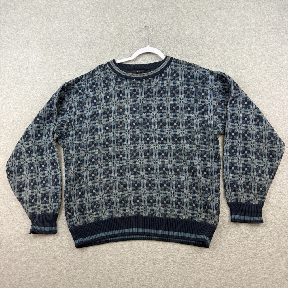 VTG 80s Robert Bruce Geometric Pattern Sweater Adult Medium Blue Funky‎ Retro L